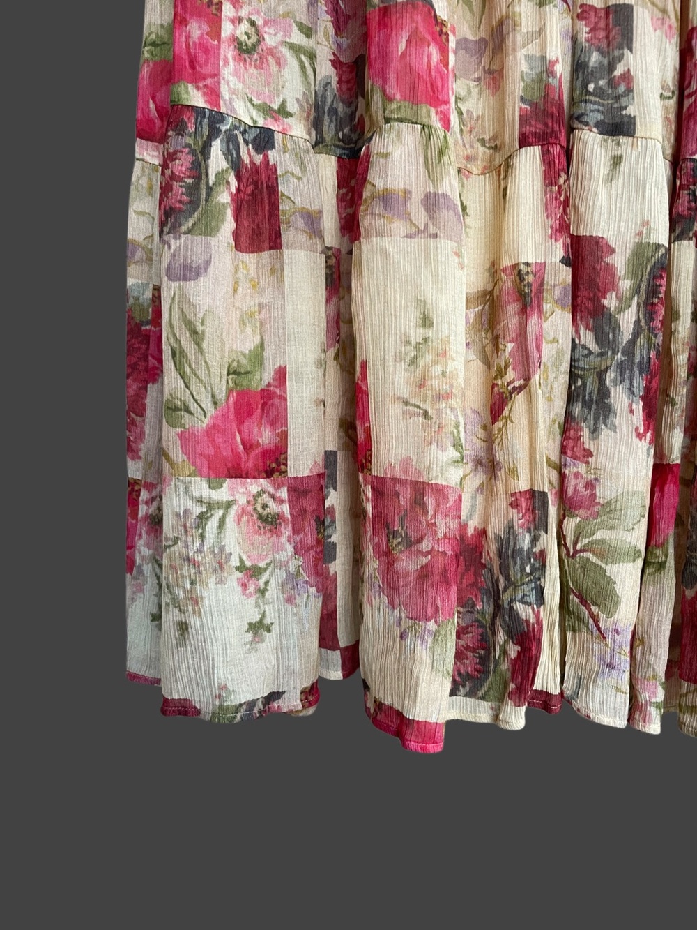 SEZANE Cream Red Rose Floral Patchwork Sleeveless Flowy Silk Alameda Maxi Dress - Picture 13 of 16